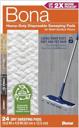 Bona Sweeping Pads for MultiSurface Floors 24 Refills HeavyDuty Disposable XL Microfiber Pads Sweep Away Dust Dirt Pet Hair
